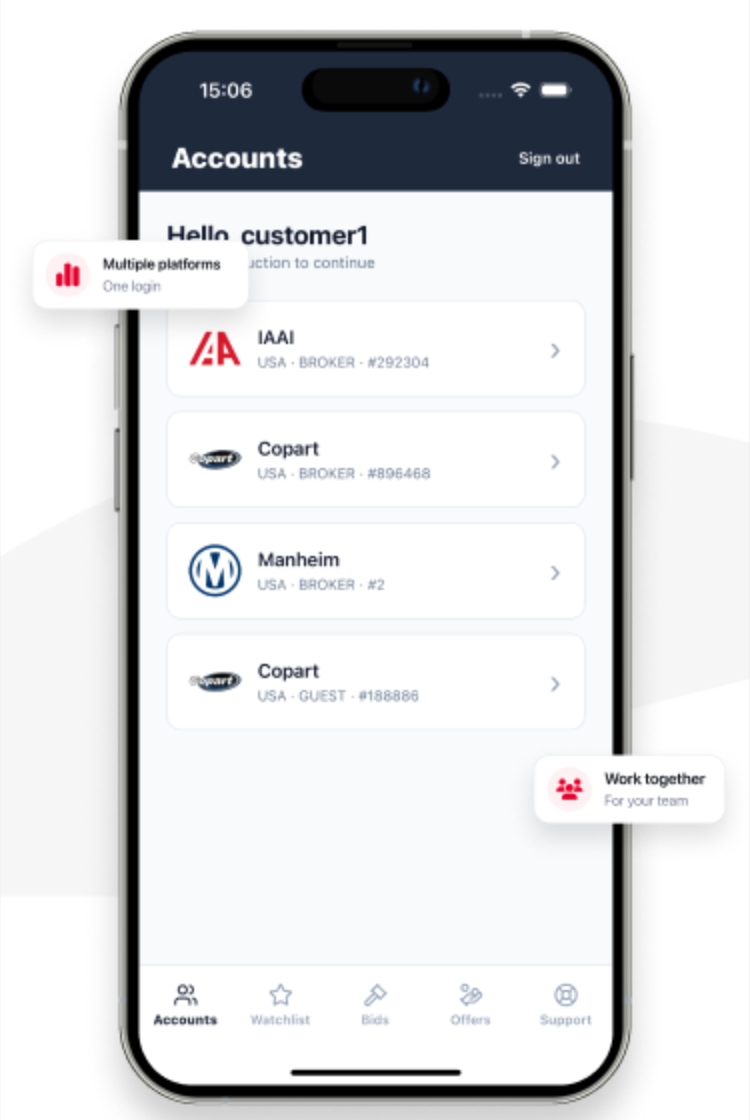 Accounts screen